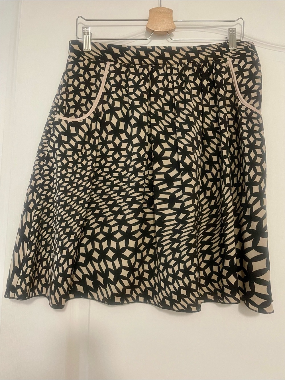 La Fée Maraboutée A-Line Skirt in Beige and Black Geometric Print Size 42